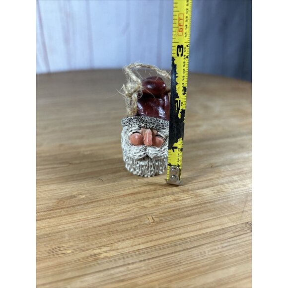 Gail Laura Santa Claus Head Figure Christmas Folk Art  2.75" H Jute Cord Signed - Picture 5 of 5